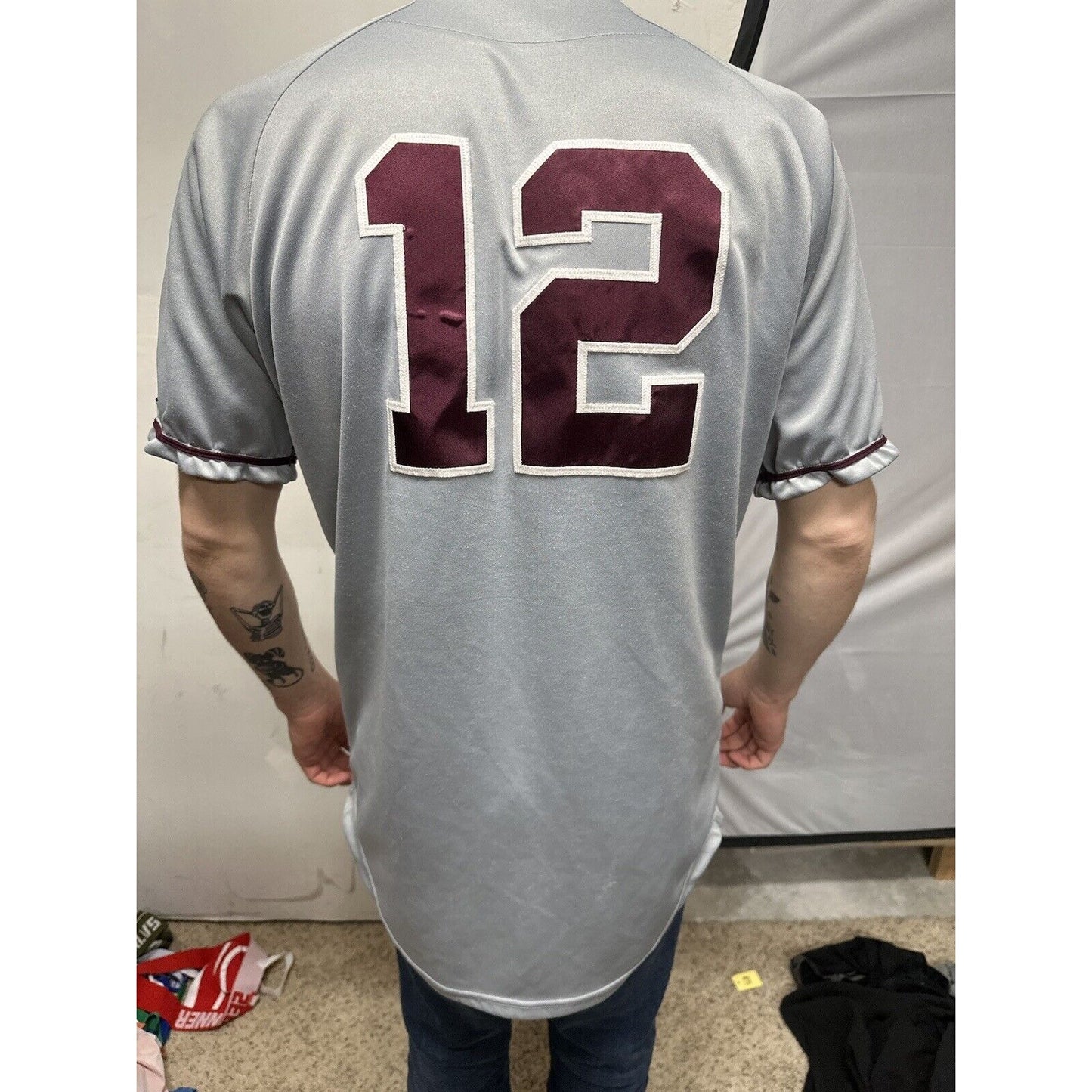 Men’s Silver Rawlings Medium Warhawks Number 12 Baseball Jersey