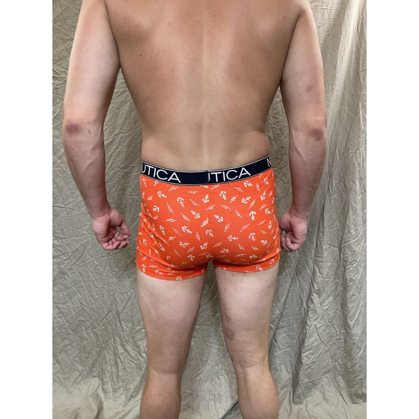 men's nautica 5% spandex boxer brief Orange Large With Anchors