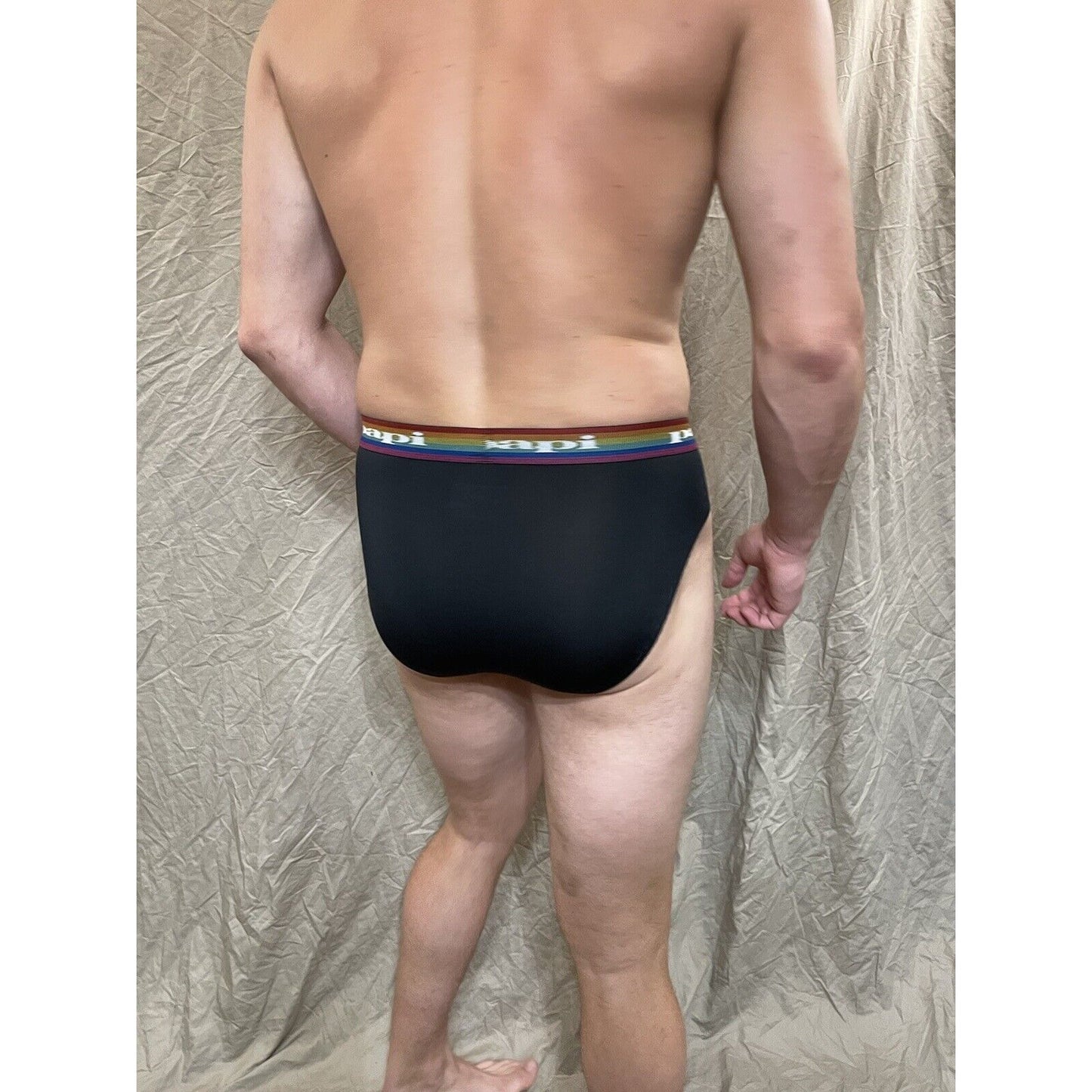 men's black rainbow pride papi brief 8% spandex medium