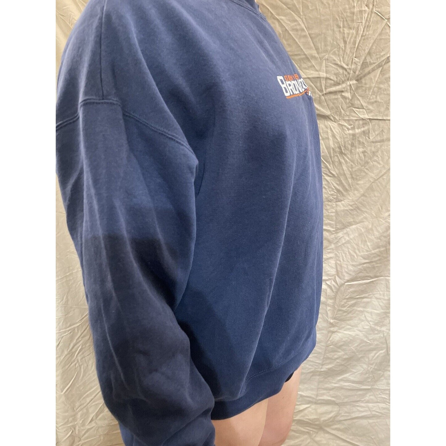 men's navy blue denver broncos pullover sweatshirt fits lke a big large
