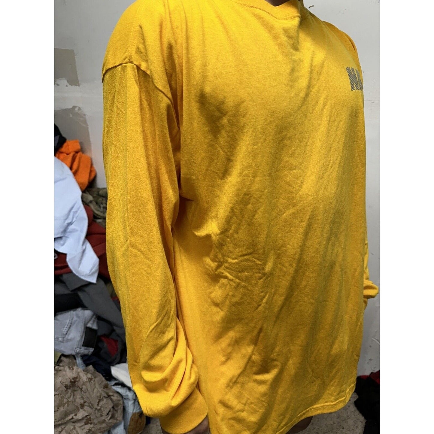 Men’s Navy Polyester PT Yellow Uniform Shirt Long Sleeve 2XL