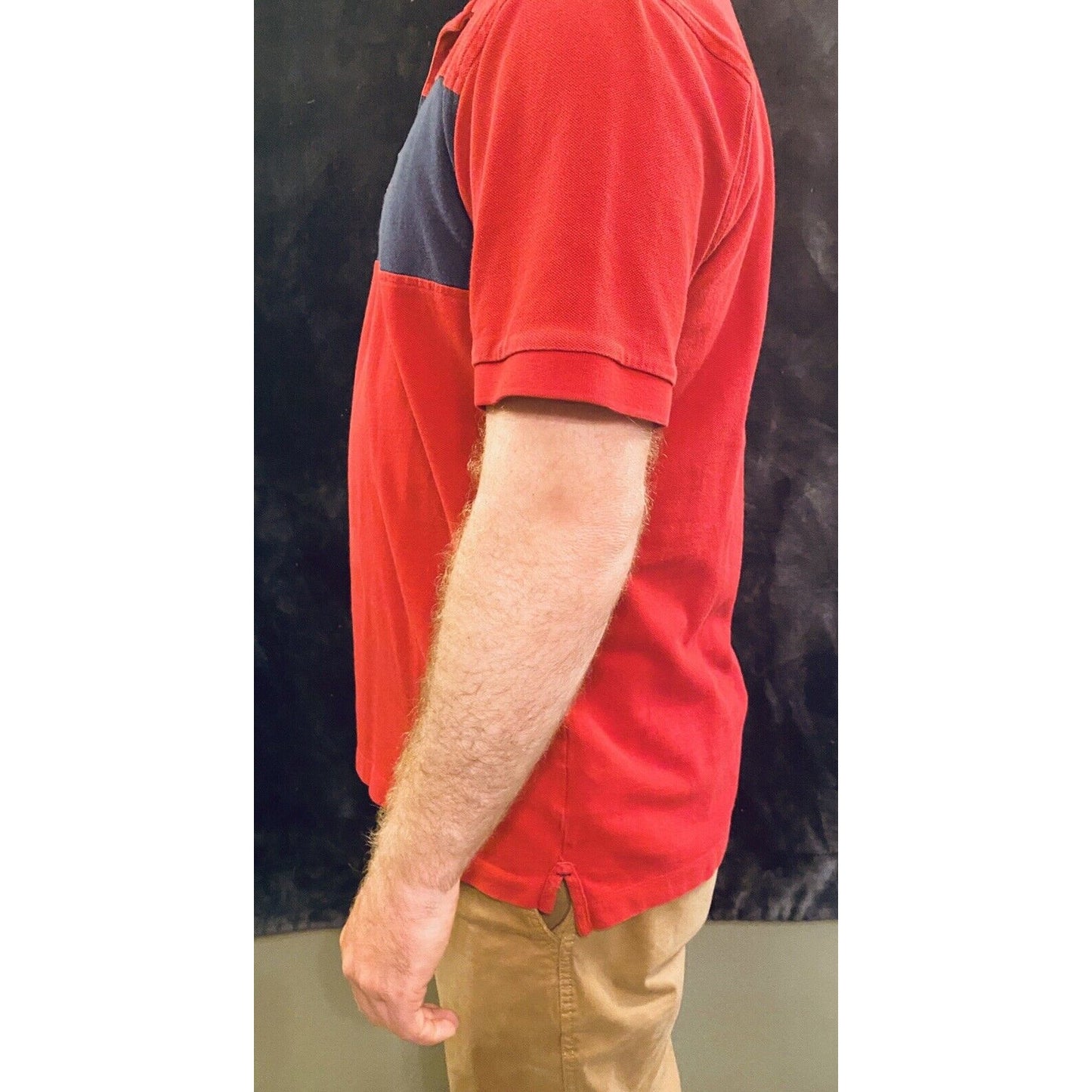 Classic Nautica Polo Shirt Mens L Red with Black Band