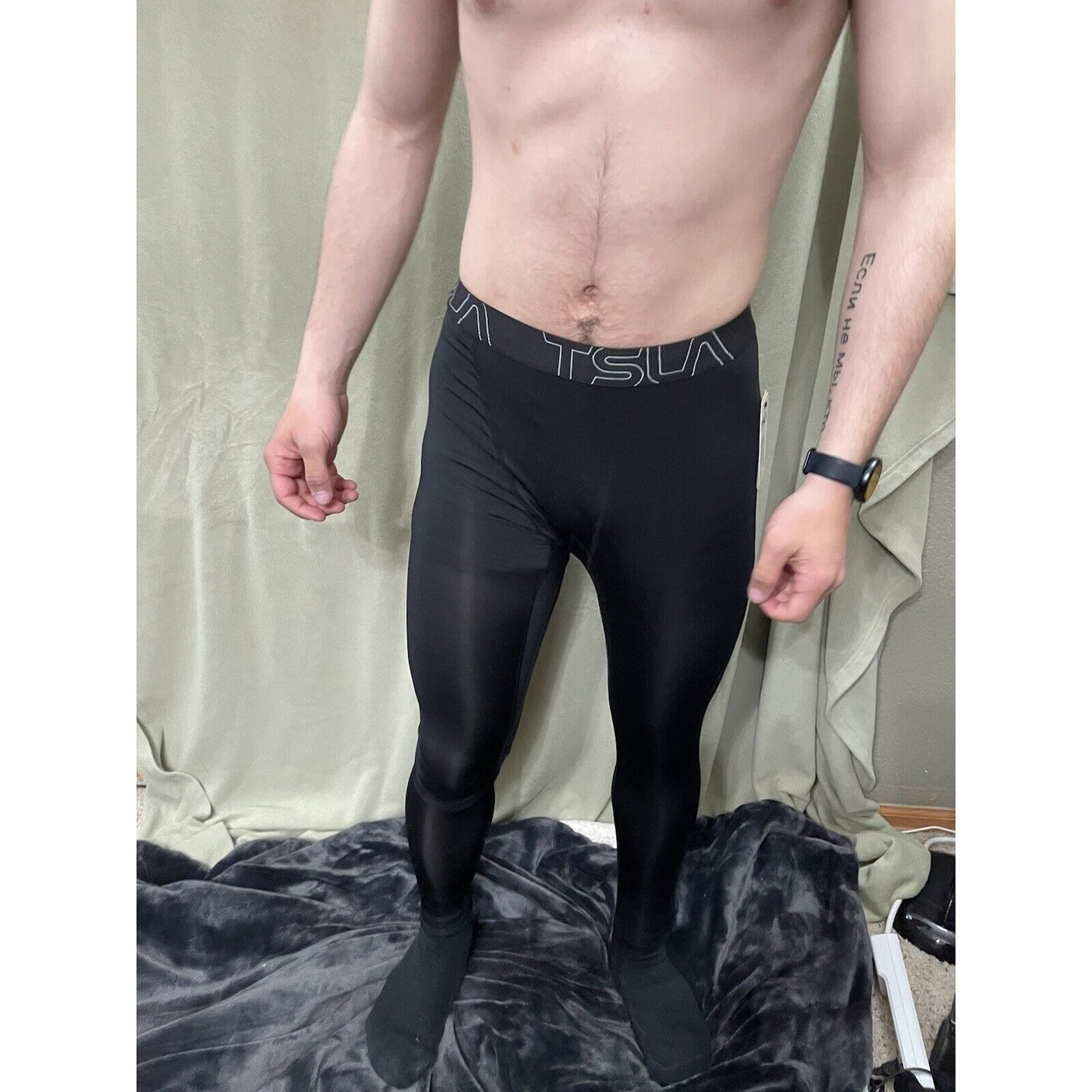 TSLA Men’s Medium Black Running Workout Base Layer Pants Compression