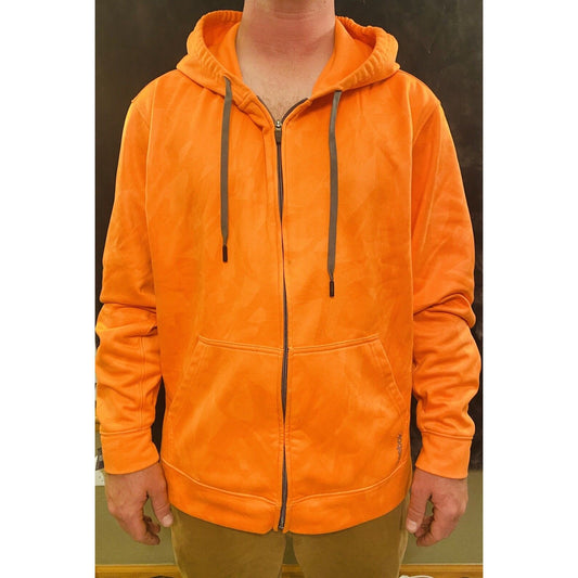 Vintage REEBOK XL Polyester Bright Orange Zip-up Hoodie w/ Geometric Design