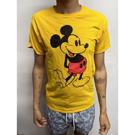 Men’s Small Yellow Mickey Mouse Disney Tshirt Short Sleeve