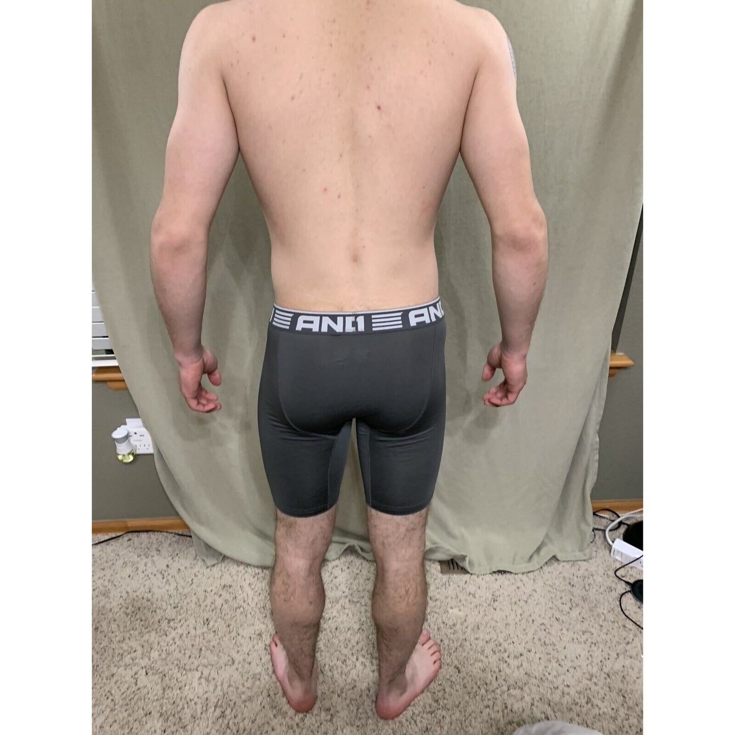 Men’s Gray With White Band Medium AND1 Compression Performance Boxer Briefs