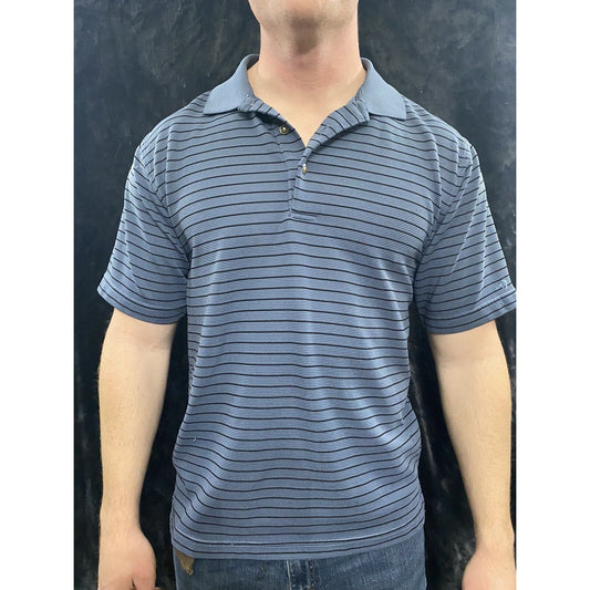 GRAND SLAM PERFORMANCE GOLF Lichen Blue w/Black Stripes Men’s Medium Polo Shirt