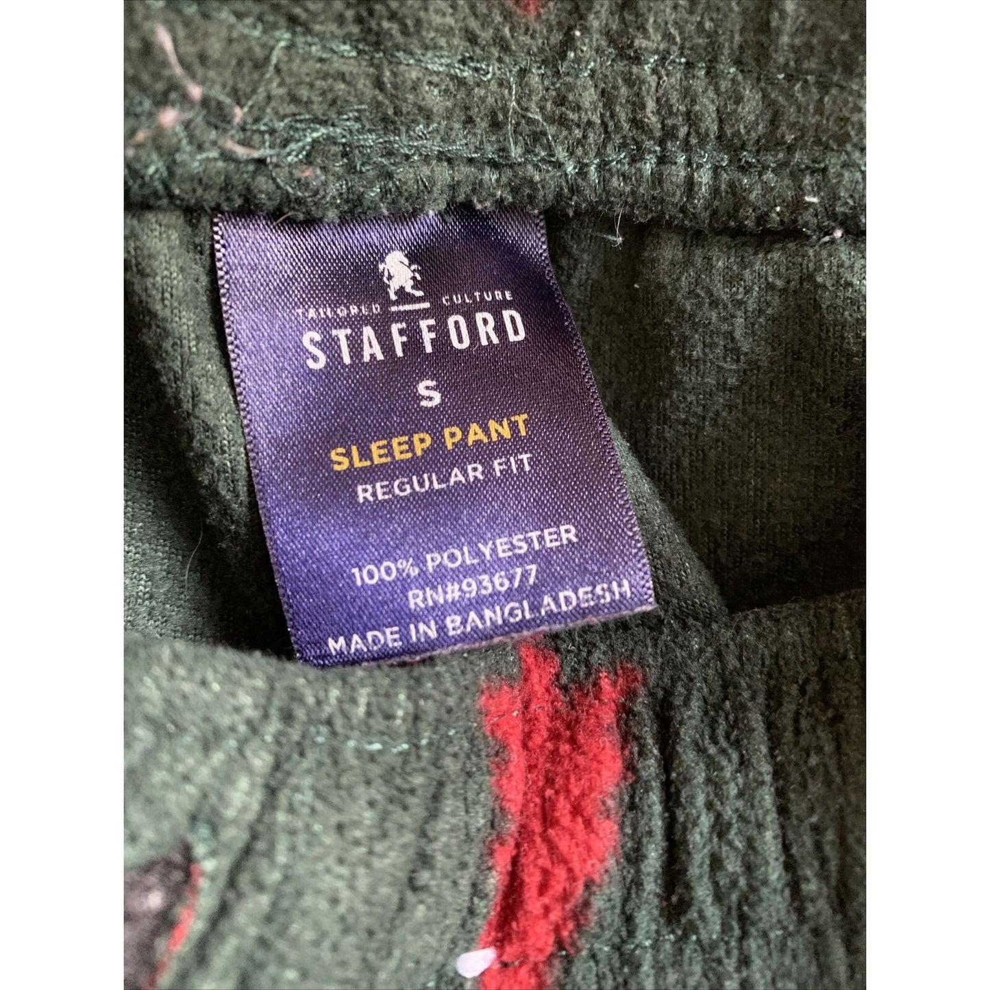 Men’s Stafford Sleep Pants Green With Red Pine Trees Size Small