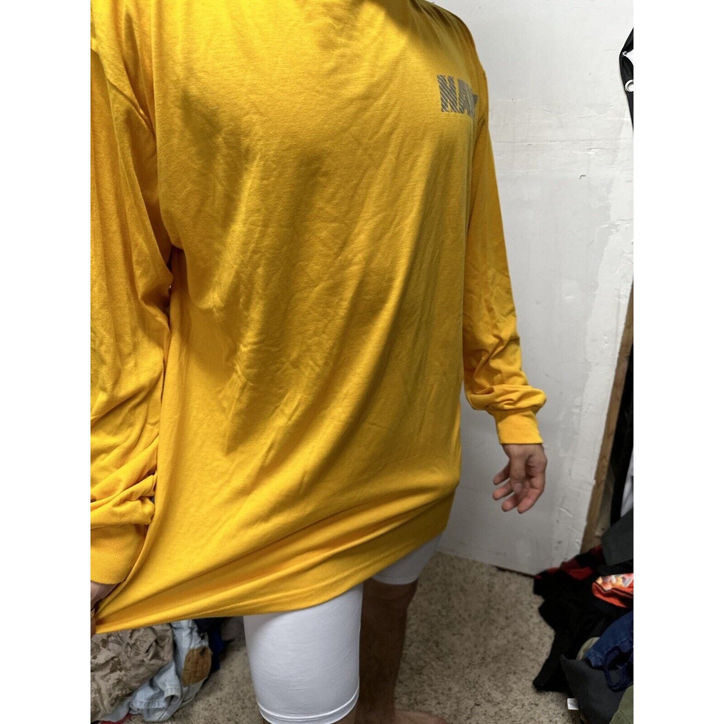 Men’s Navy Polyester PT Yellow Uniform Shirt Long Sleeve 2XL