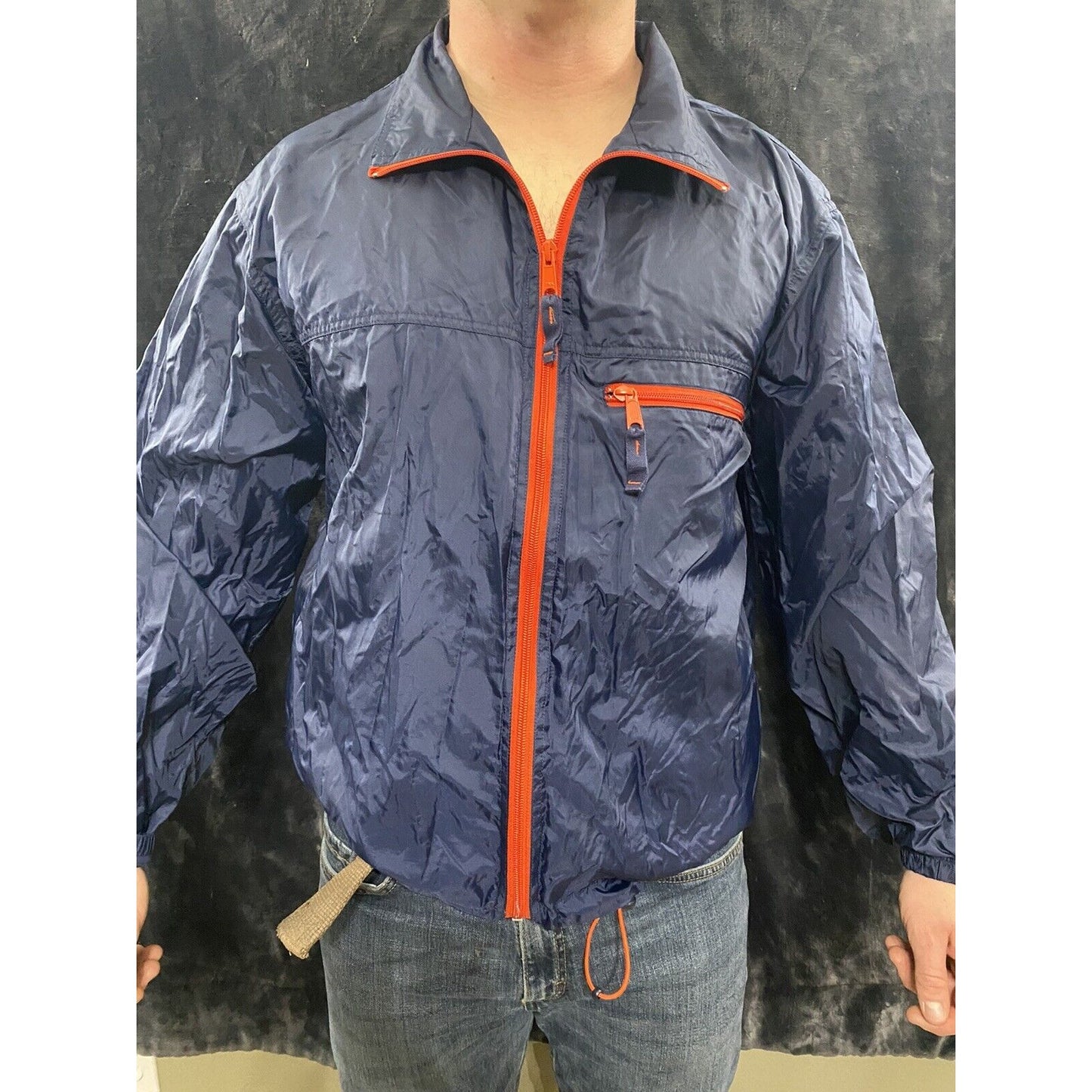 Old Navy Navy Blue & Orange Lining 100% Nylon Men’s Medium Windbreaker Jacket