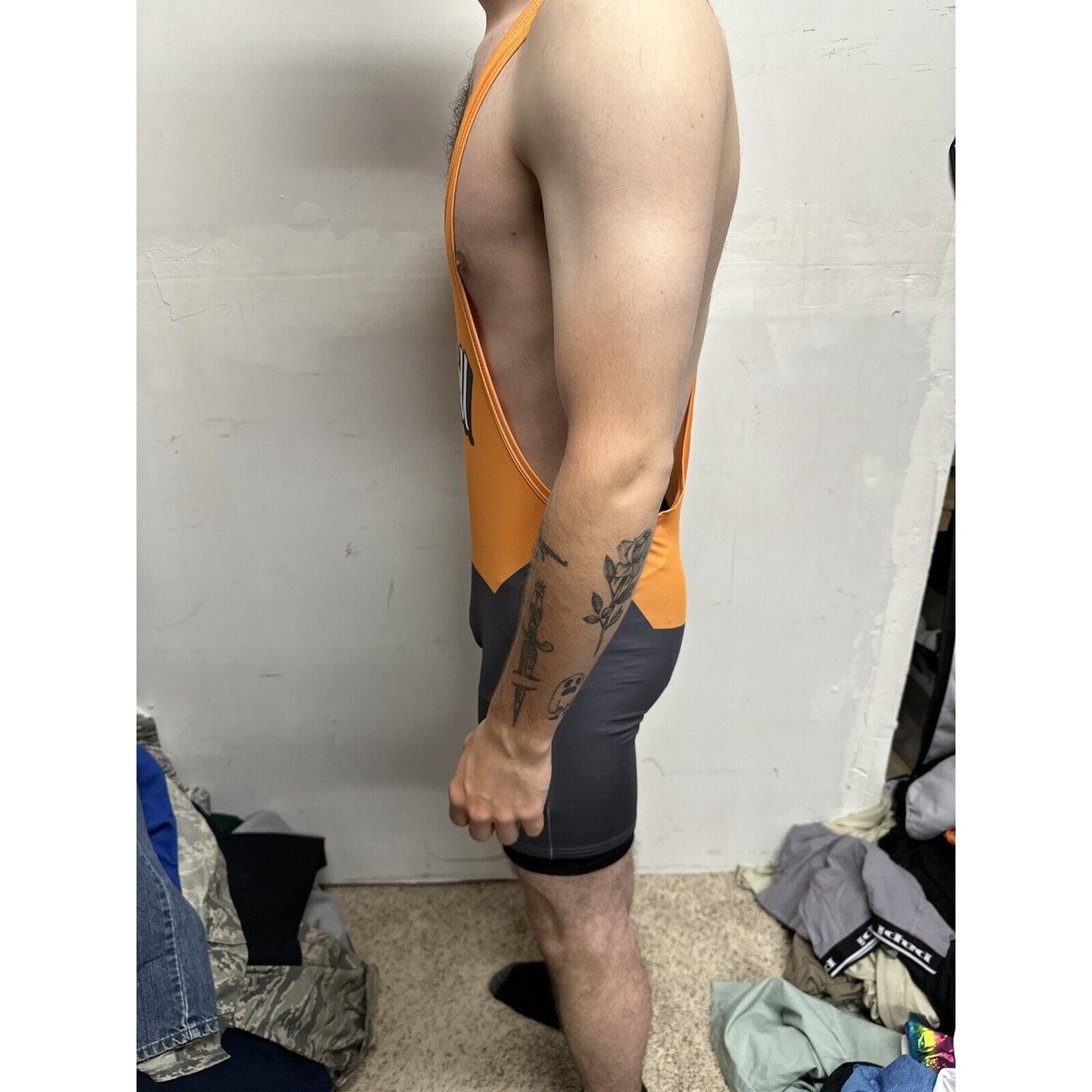 Men’s Medium Orange And Gray Tauwell Athletic Wrestling Singlet