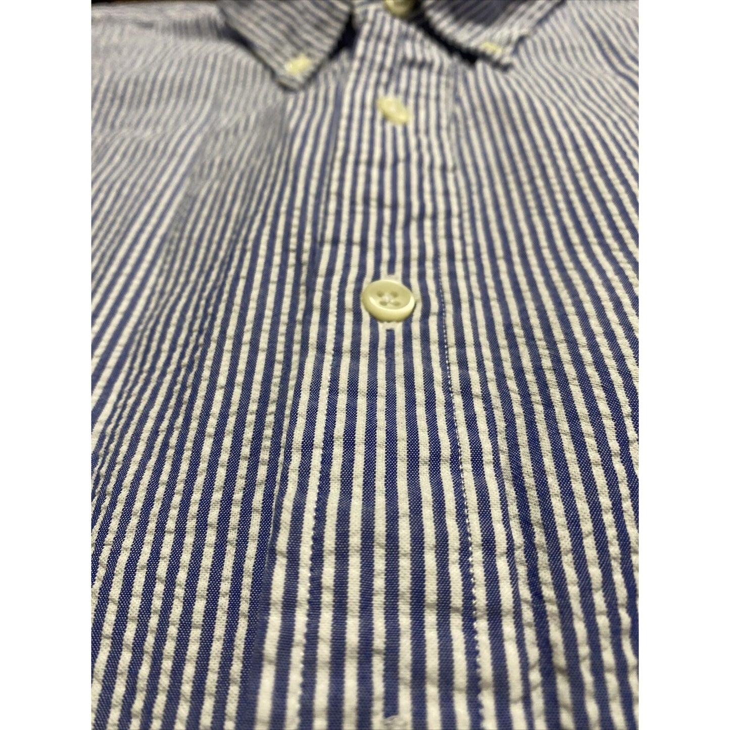 Ralph Lauren Men's Large White Blue Seersucker Striped Short Sleeve Button Down