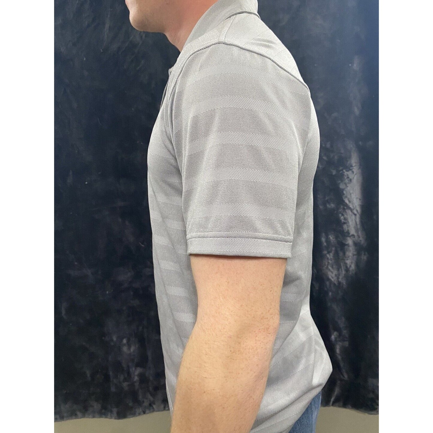 Bolle Men's Short Sleeve Performance Polo Shirt Tornado Stripes Gray Size Medium