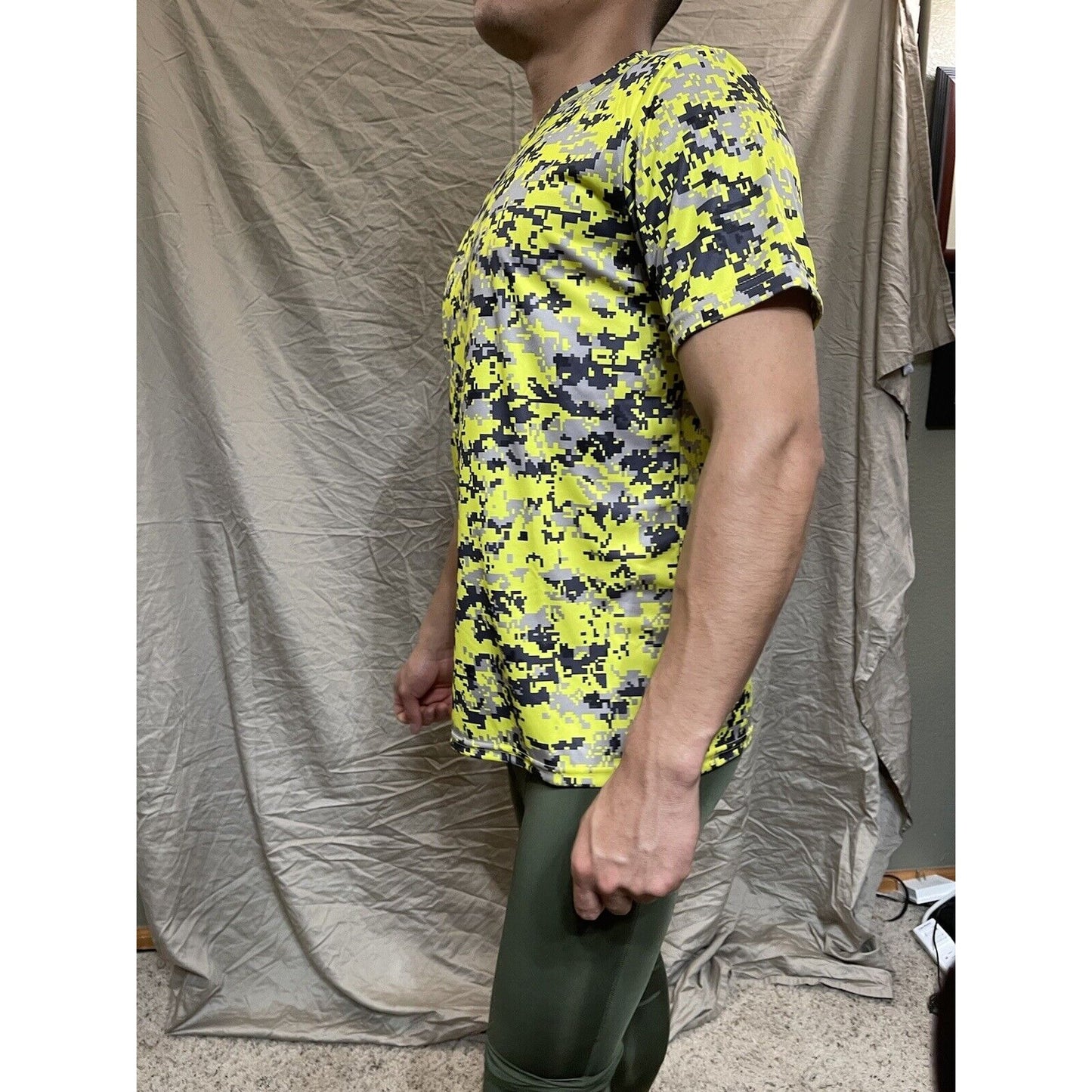 Boy's Youth Large Camo Alleson Athletic Neon Yellow Compression Workout Shirt