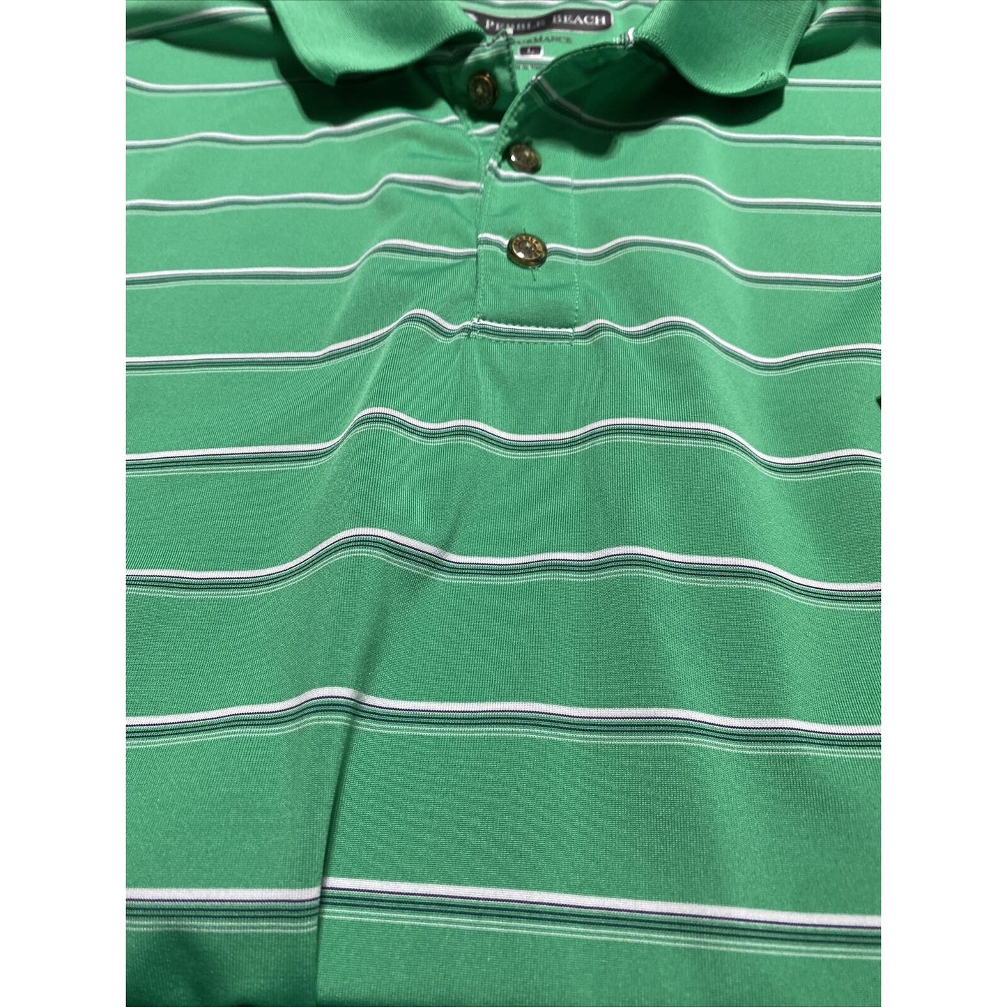 Pebble Beach Performance Men’s Large Green Stripes Golf Polyester Polo Shirt