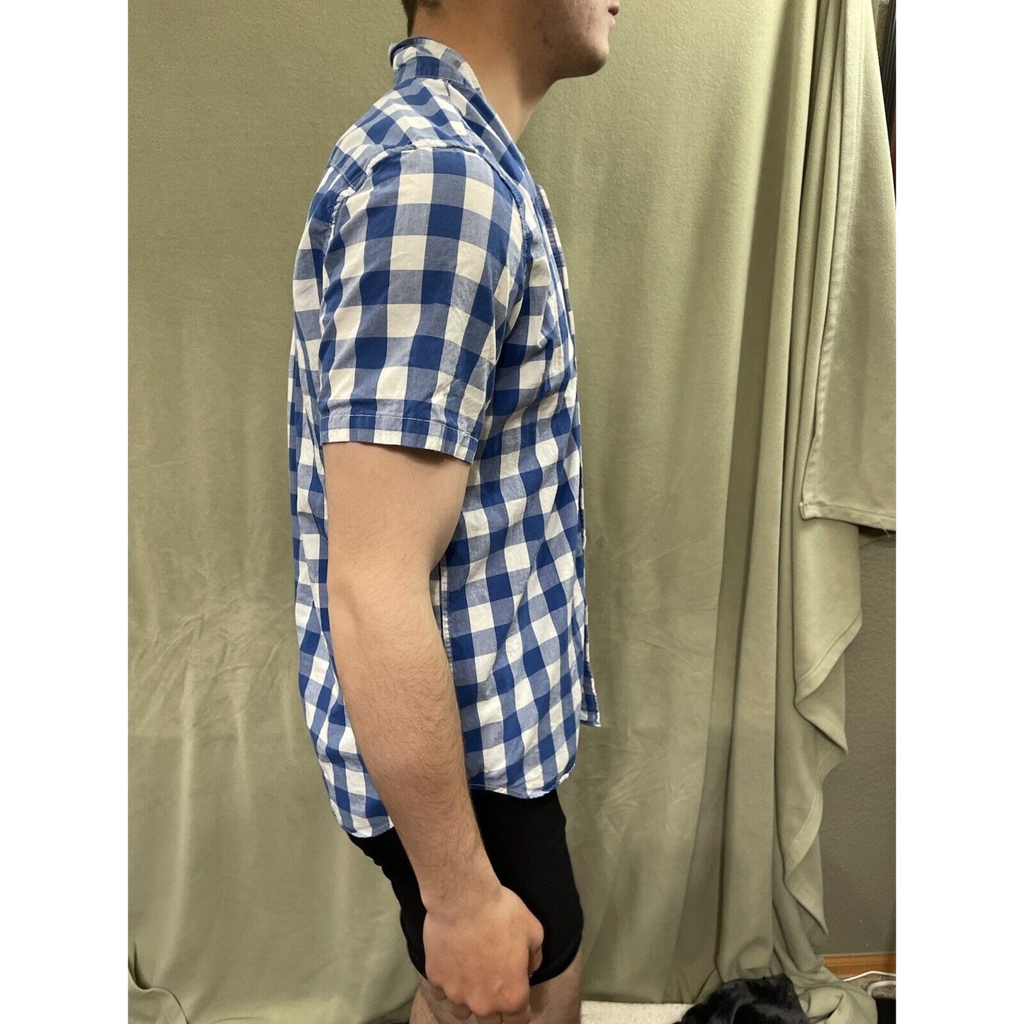 Men’s Small Gap Blue Plaid Standard Fit Short Sleeve Coupe