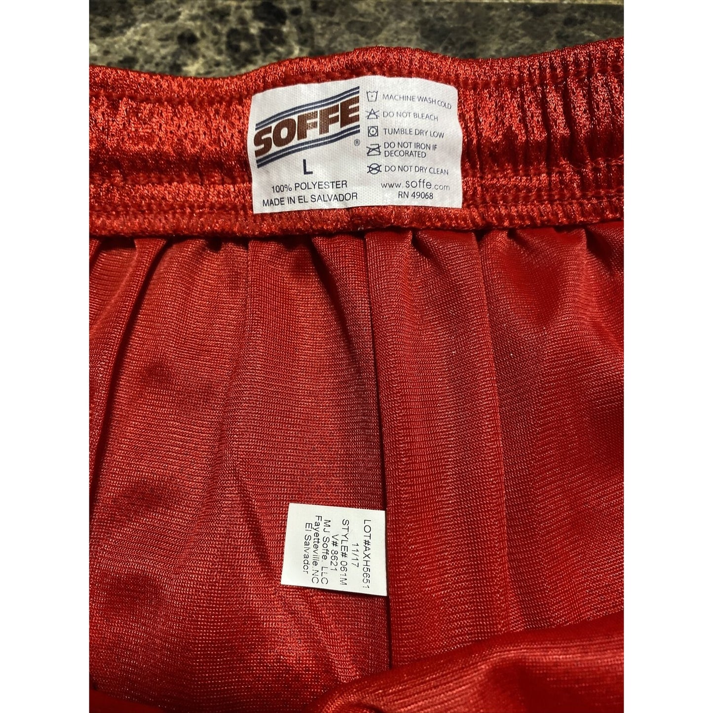 Soffe Men’s Large Bright Cardinal Red Basketball Training Polyester Mesh Shorts