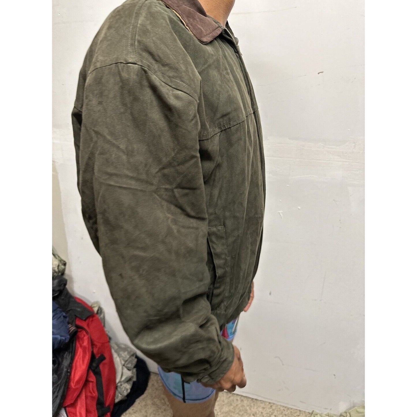 Men’s Forest Green Weather Report Full Zip Jacket Poly Suede Look