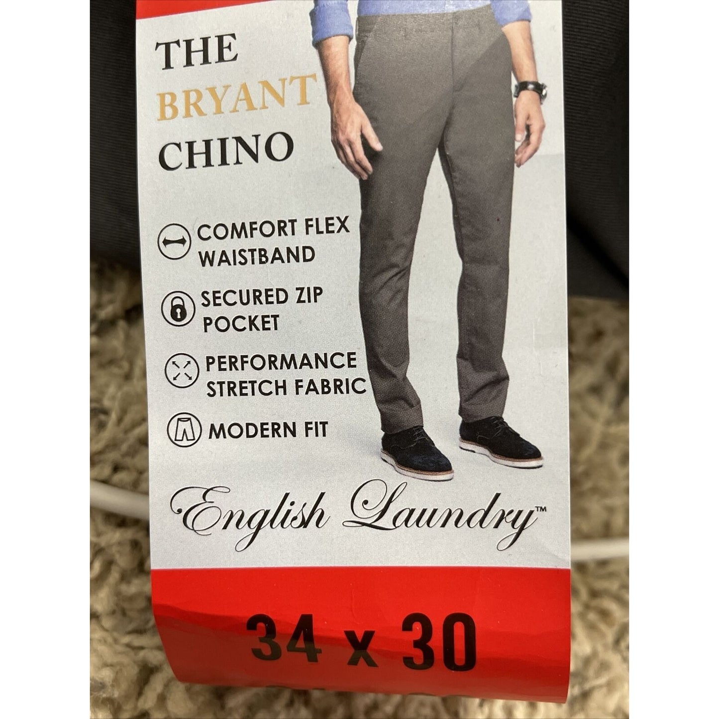 English Laundry New Men's Size 34 X 30 Forged Iron Tapered Leg Chino Pant