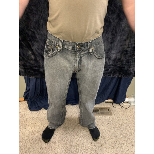 NBN Gear Baggy Loose Fit Black Jeans Men’s Size  36x32 Leather Patches Gold