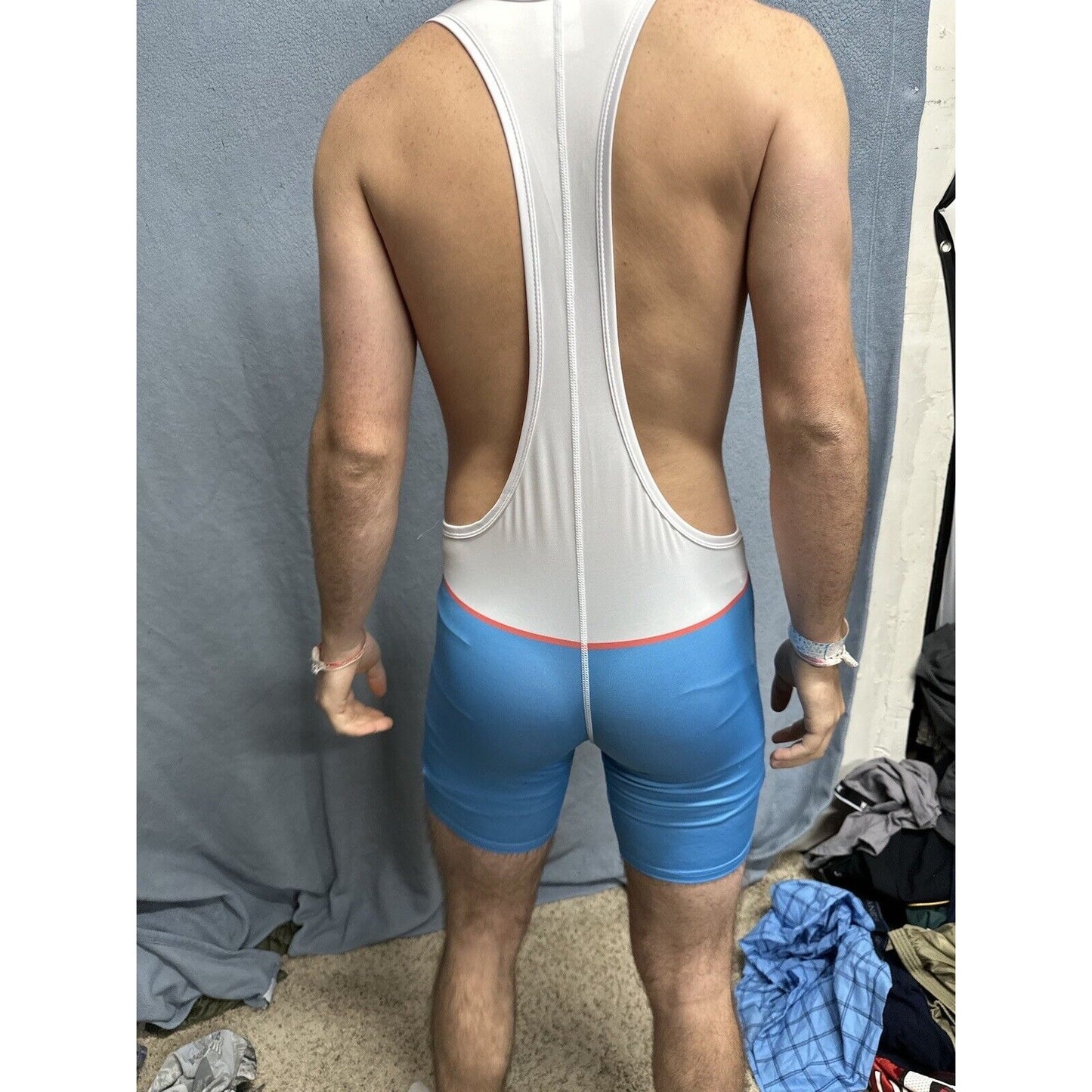 Men’s White And Blue Tauwell Wrestling Singlet Medium
