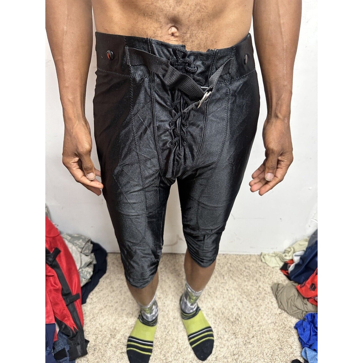 Men’s Black Xl 34-36 Football Pants One Snap Missing