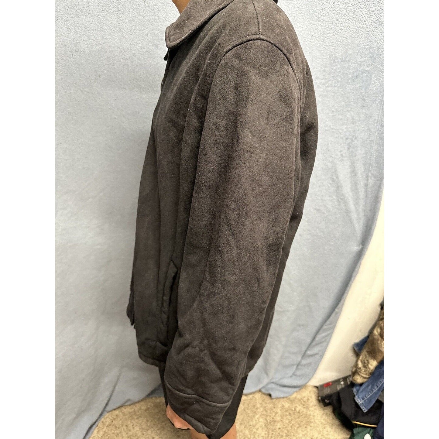 Men’s Perry Ellis Portfolio XXL Black Zip Up Faux Suede Faux Fur