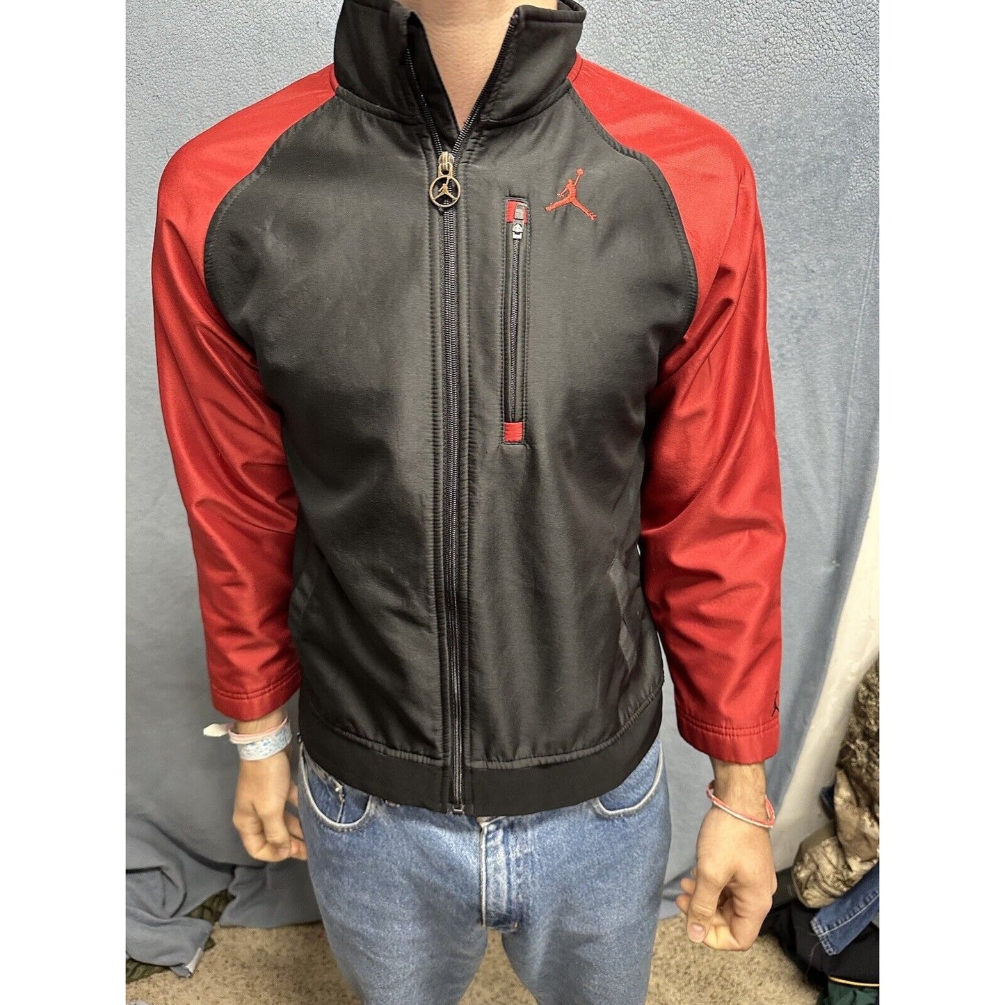 Boys Medium 12/14 AND1 Full Zip Jacket Red Black Polyester