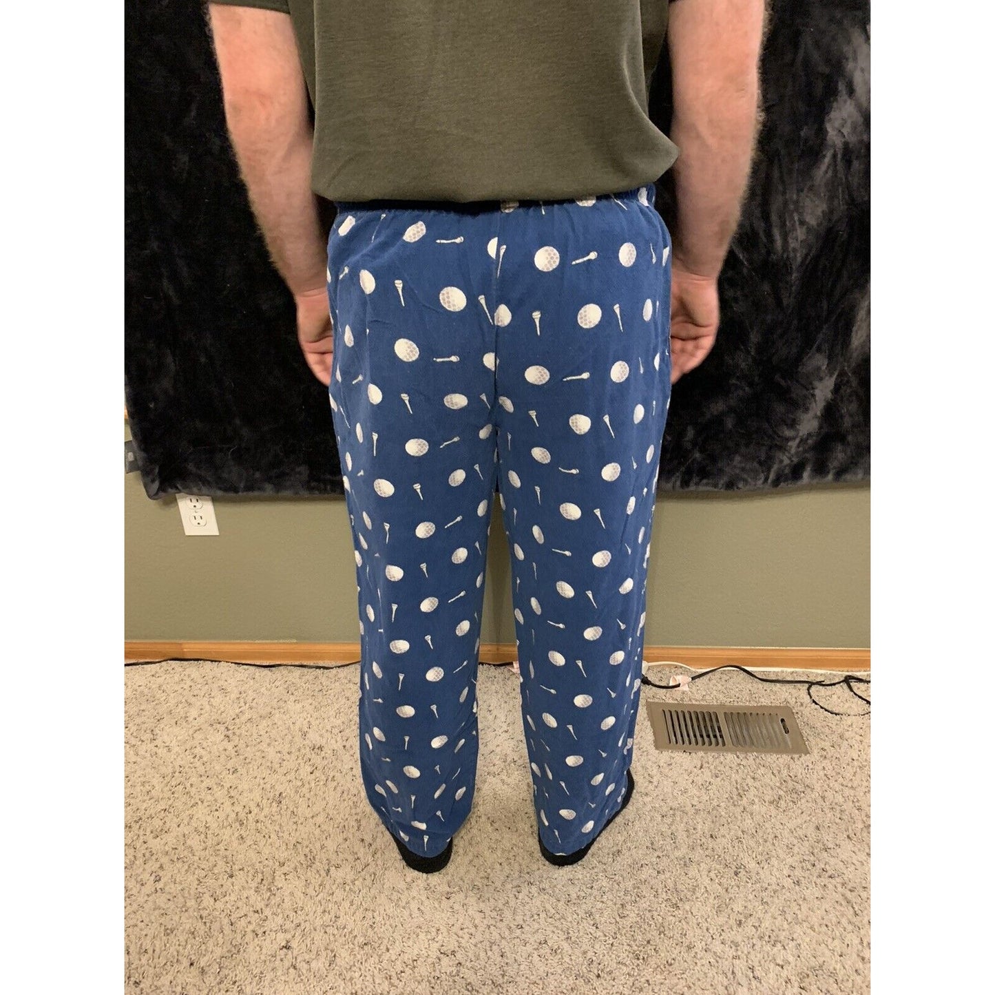 Men's Golf Ball Tee Blue Pajama Bottoms Lounge Pants Size Medium