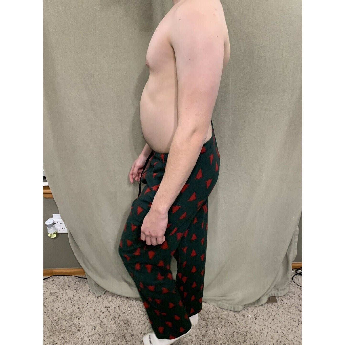 Men’s Stafford Sleep Pants Green With Red Pine Trees Size Small