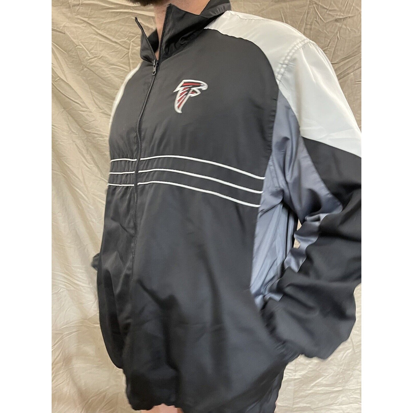 Men's SI NFL Team Reebok full zip atlanta falcons black windbreaker jacket XL