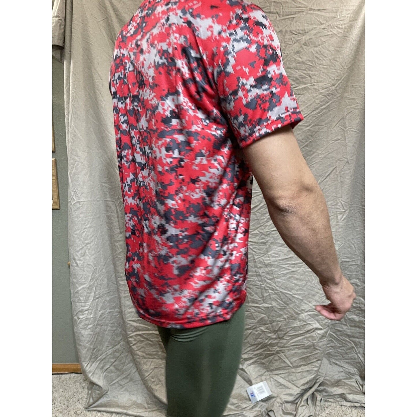 Boy's Youth Large Digi Camo Alleson Athletic Red Compression Workout Shirt