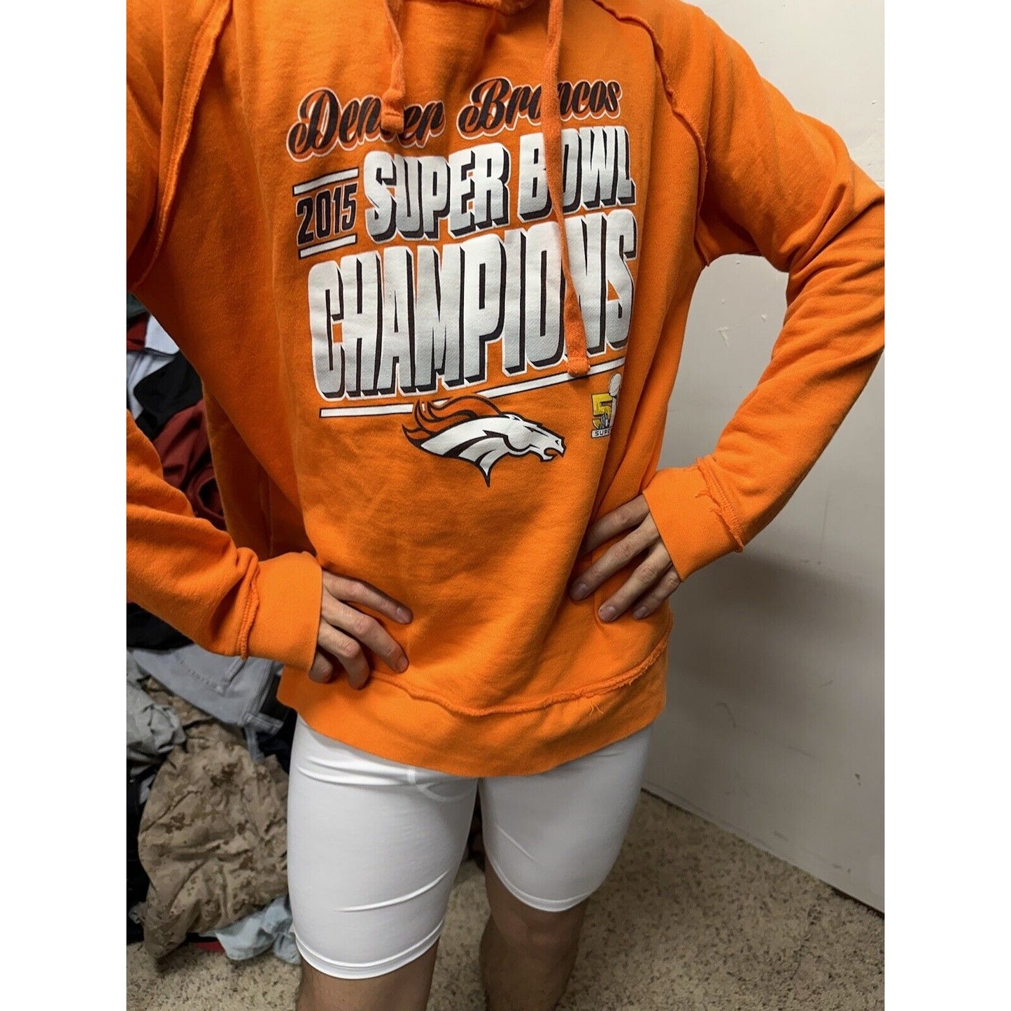 Woman’s NFL Team Apparel Denver Broncos 2015 Super Bowl Champions Orange Hoodie