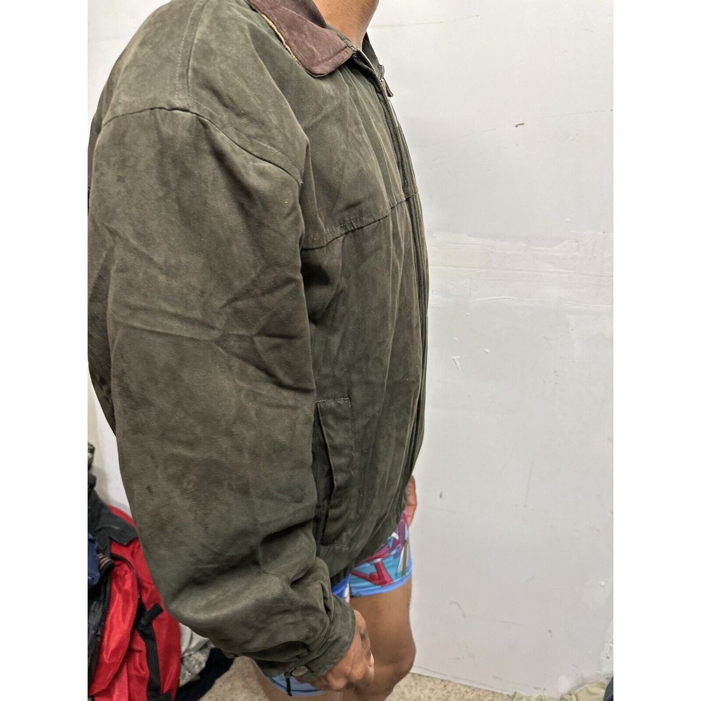 Men’s Forest Green Weather Report Full Zip Jacket Poly Suede Look