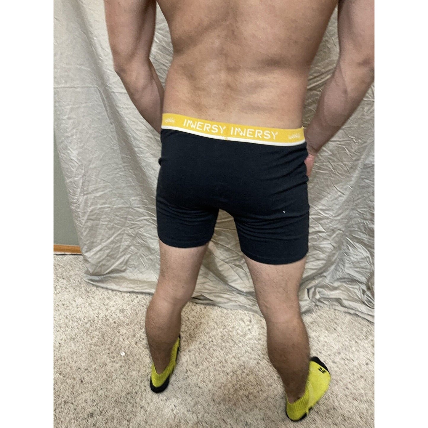 men's black large inersy weekly yellow back boxer briefs