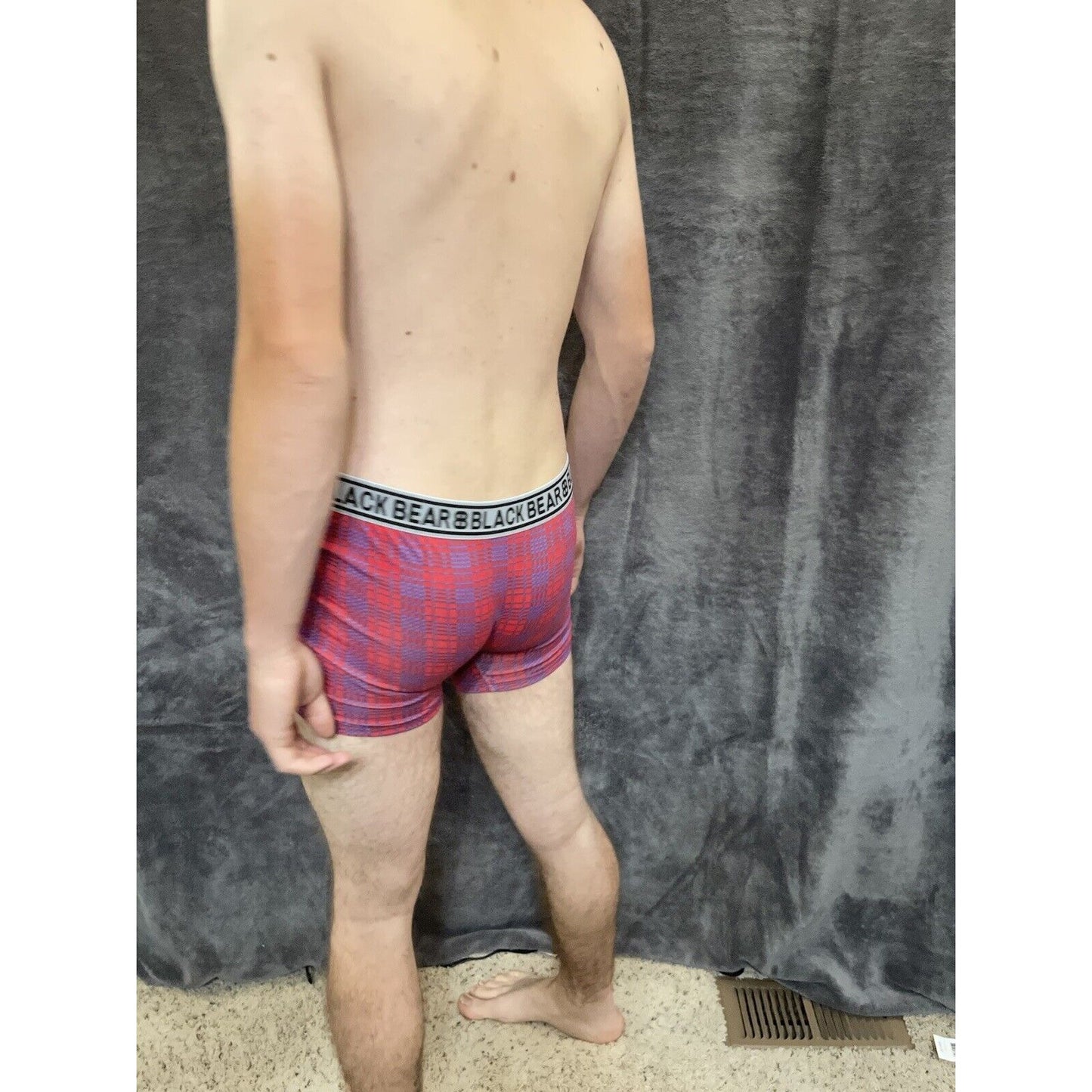 men's medium athletic trunk style black bear boxer brief Red And Blue Plaid