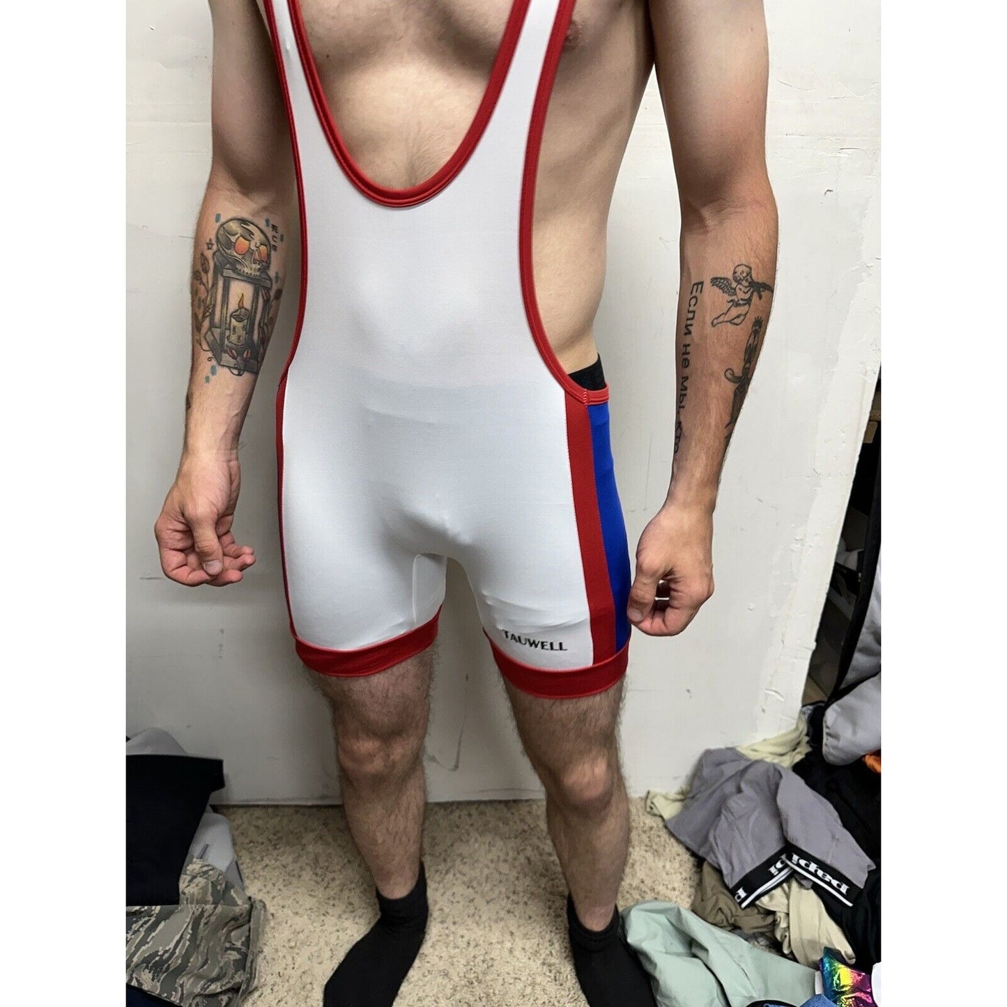 Men’s Patriotic Red White And Blue Tauwell Wrestling Singlet Medium