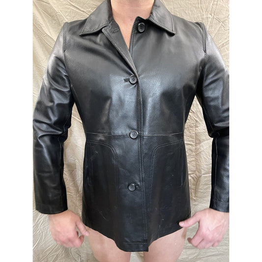 Madison & Max Genuine Leather Coat Size Large Black