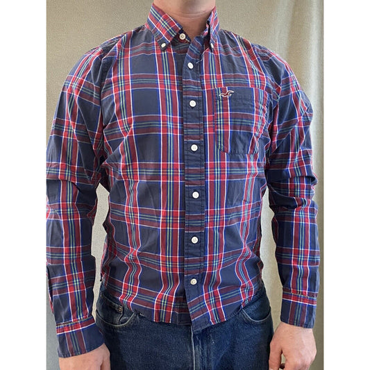 Hollister Men’s Large Blue Red Plaid Cotton Button-down Long Sleeves