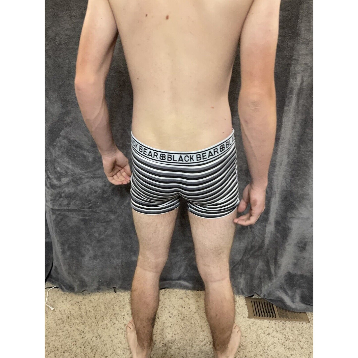 men's medium athletic trunk style black bear boxer brief Black White Gray Stripe