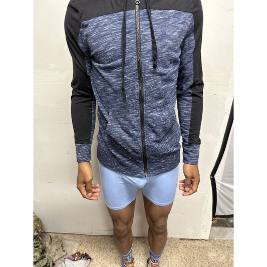 Men’s Blue And Black Boyfriend Hoodie Large Full Zip