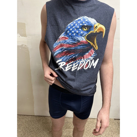 men’s gray faded glory medium muscle shirt freedom bald eagle