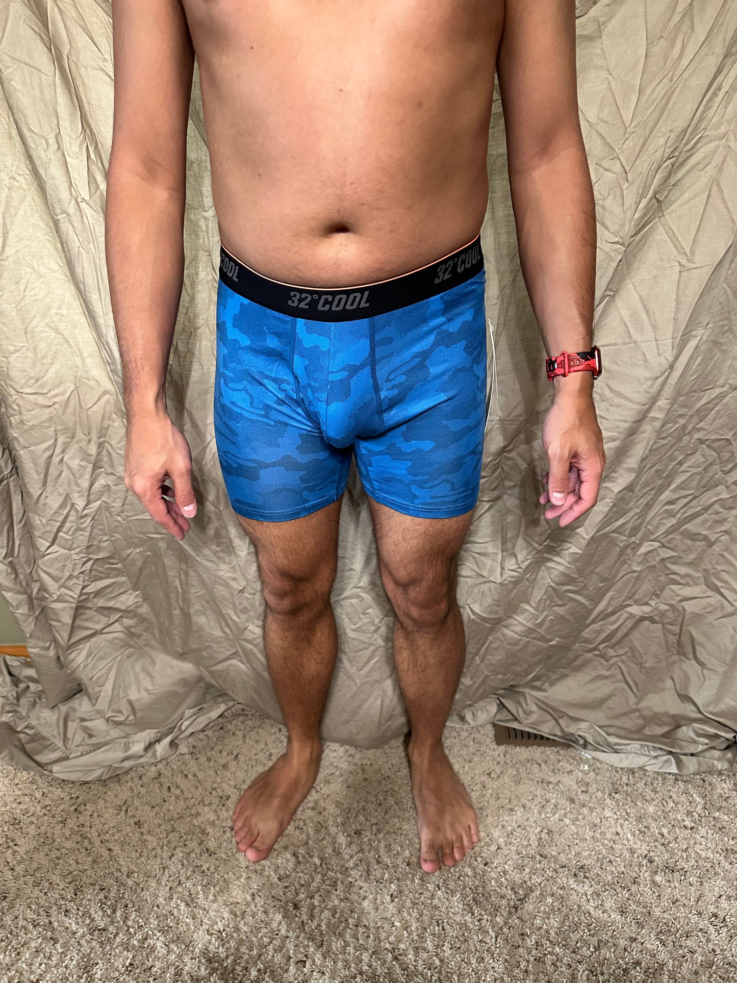 Men’s blue with camo pattern 32 degree cool boxer briefs size small