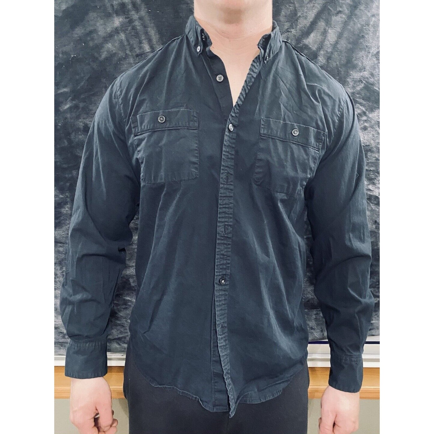 Steve's Jeans Black Cotton-stretch 2-pockets Men’s Large Button-up Long Sleeves