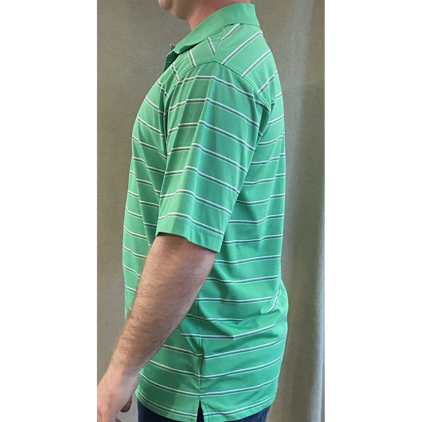 Pebble Beach Performance Men’s Large Green Stripes Golf Polyester Polo Shirt