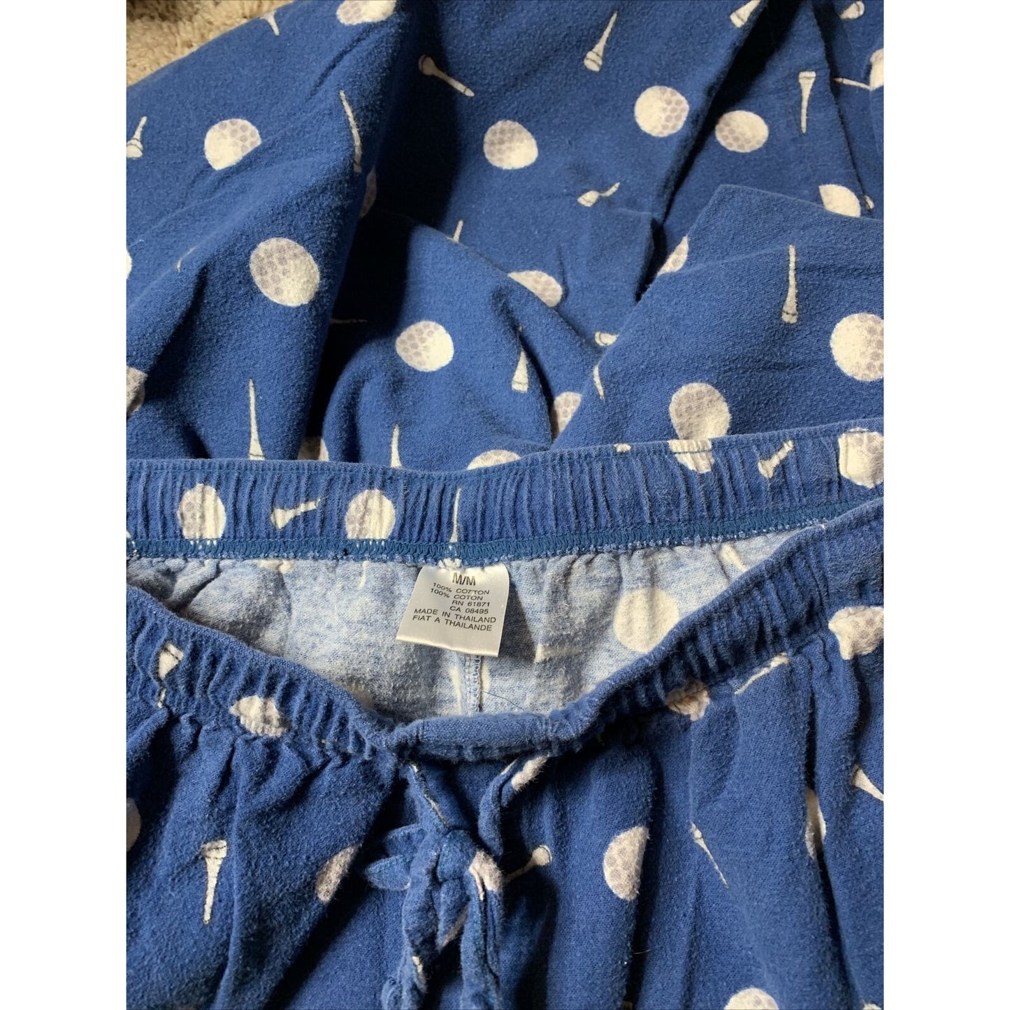 Men's Golf Ball Tee Blue Pajama Bottoms Lounge Pants Size Medium