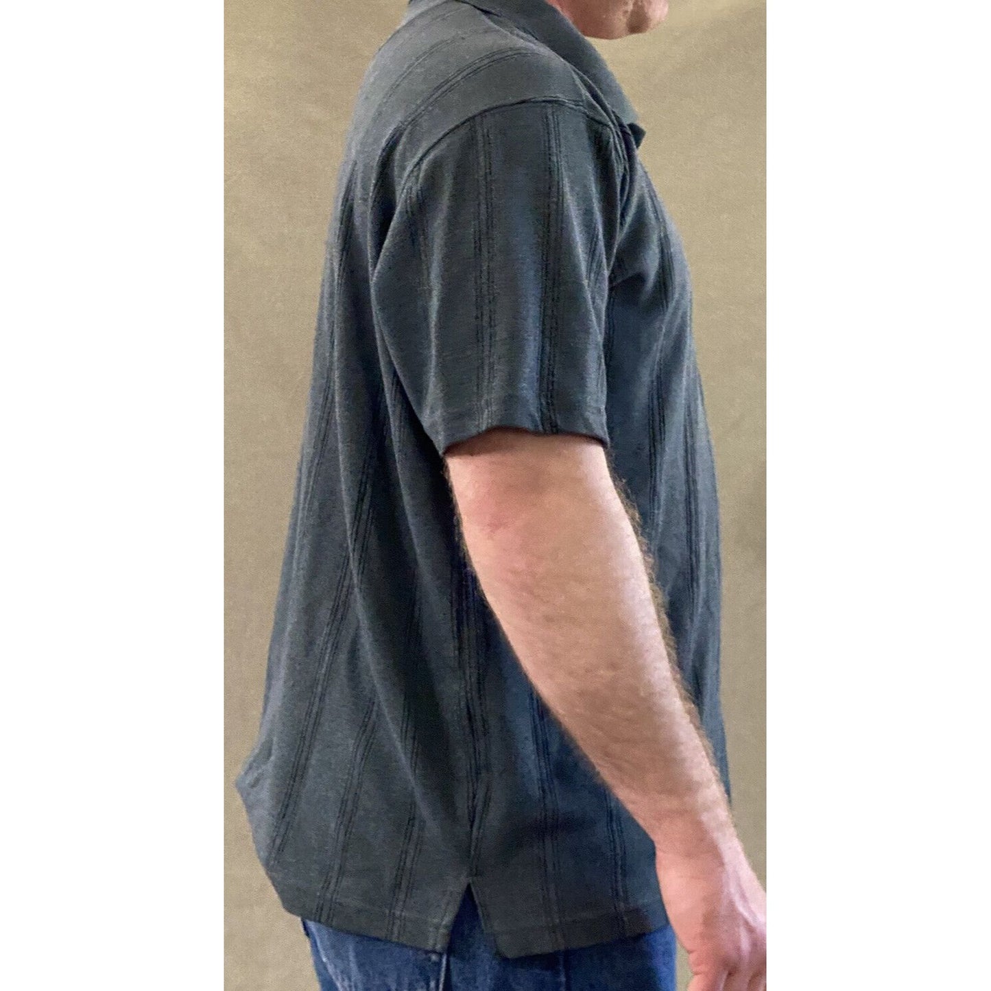 AXIST Men's XXL Dark Gray Stripes Knit Polyester-Cotton Polo Shirt