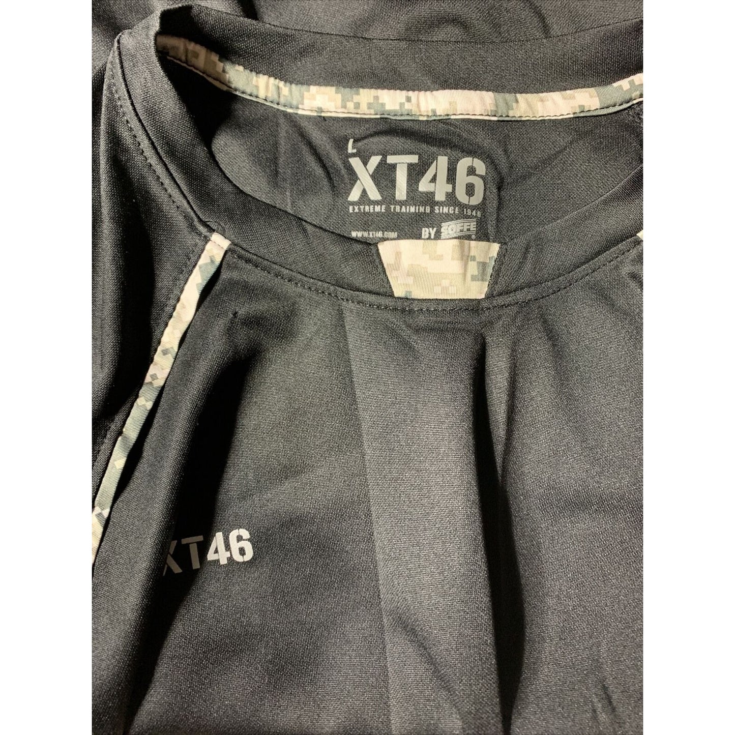 Men’s Soffe XT46 Black With Camo Large Tee 100% Polyester