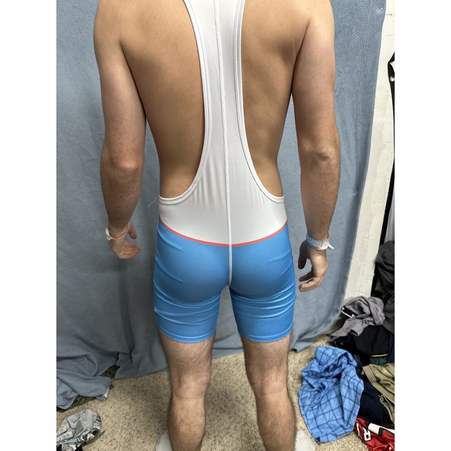 Men’s White And Blue Tauwell Wrestling Singlet Medium