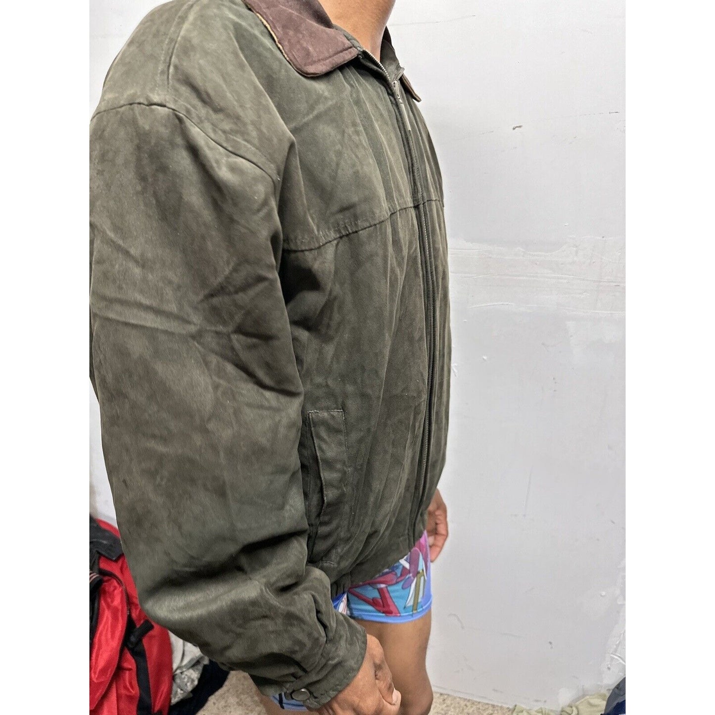 Men’s Forest Green Weather Report Full Zip Jacket Poly Suede Look